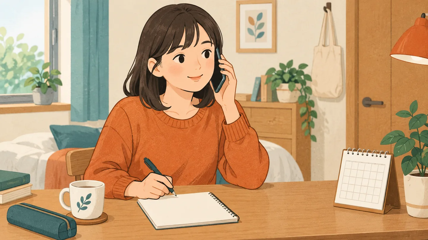 メモを見ながら応募の電話をかける人