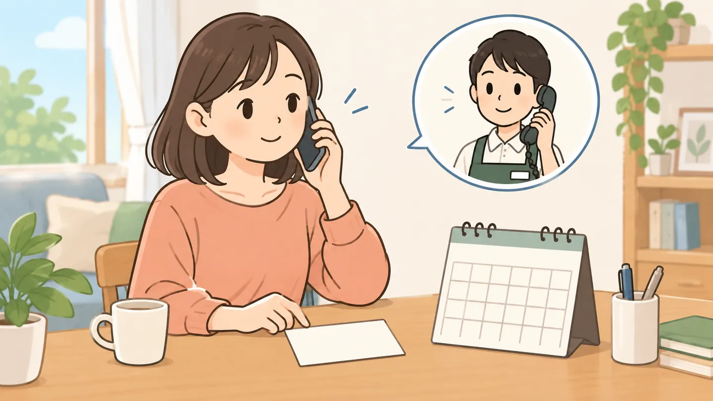 予定を見ながら面接先に電話する人
