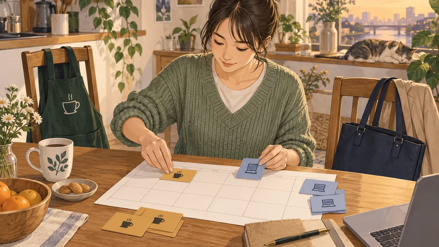 二つの仕事のシフトを予定表に並べる人